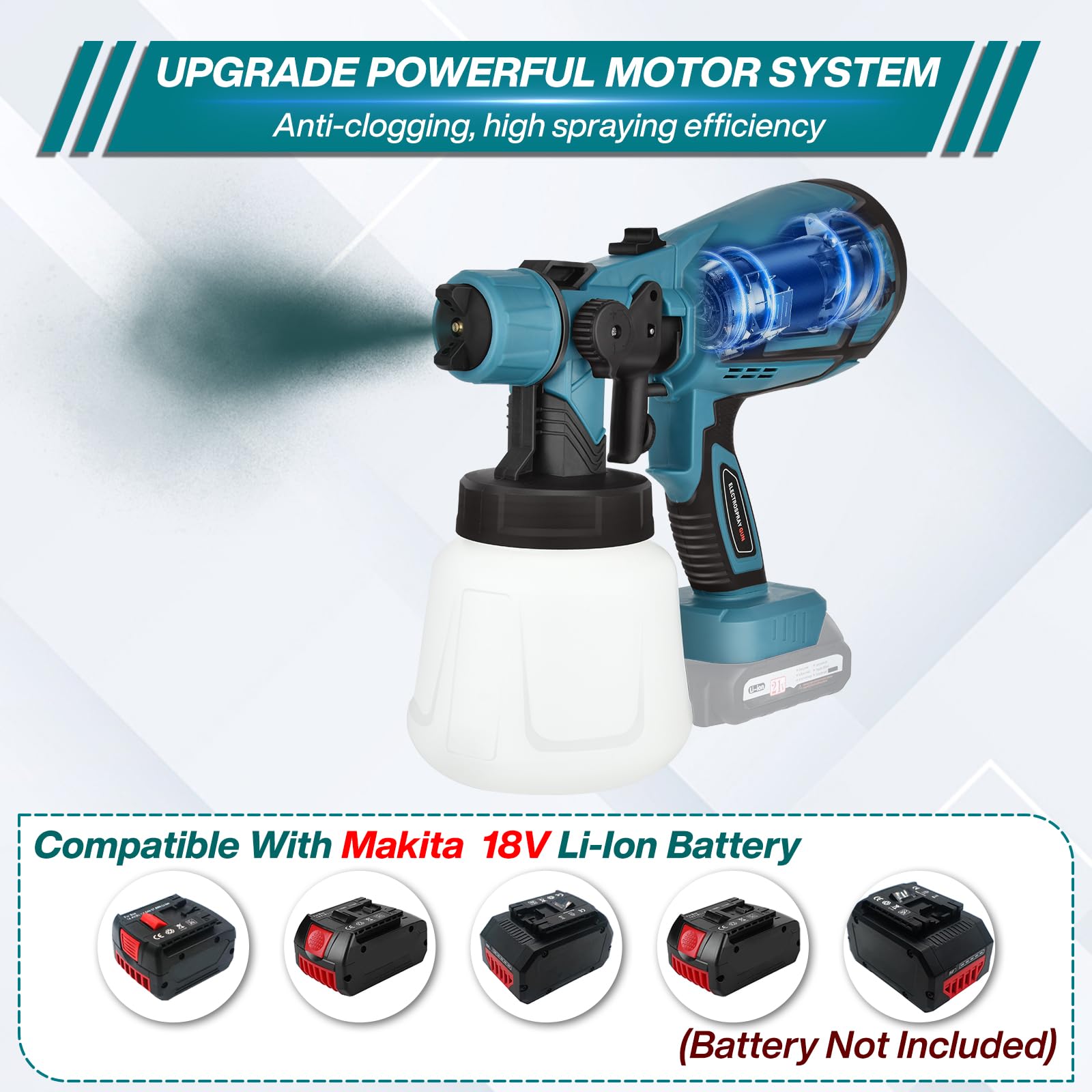 200W Lithium Battery Electric Spray Gun with 900ml Pot